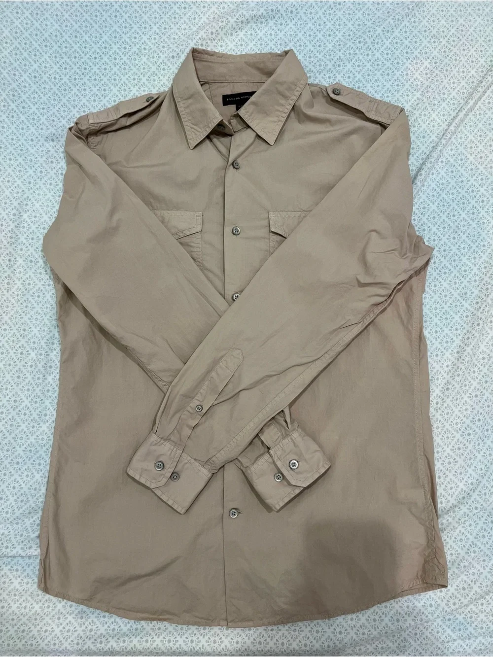 Banana Republic Mens M Military Shirt Khaki Epaulets Safari Cotton Pockets